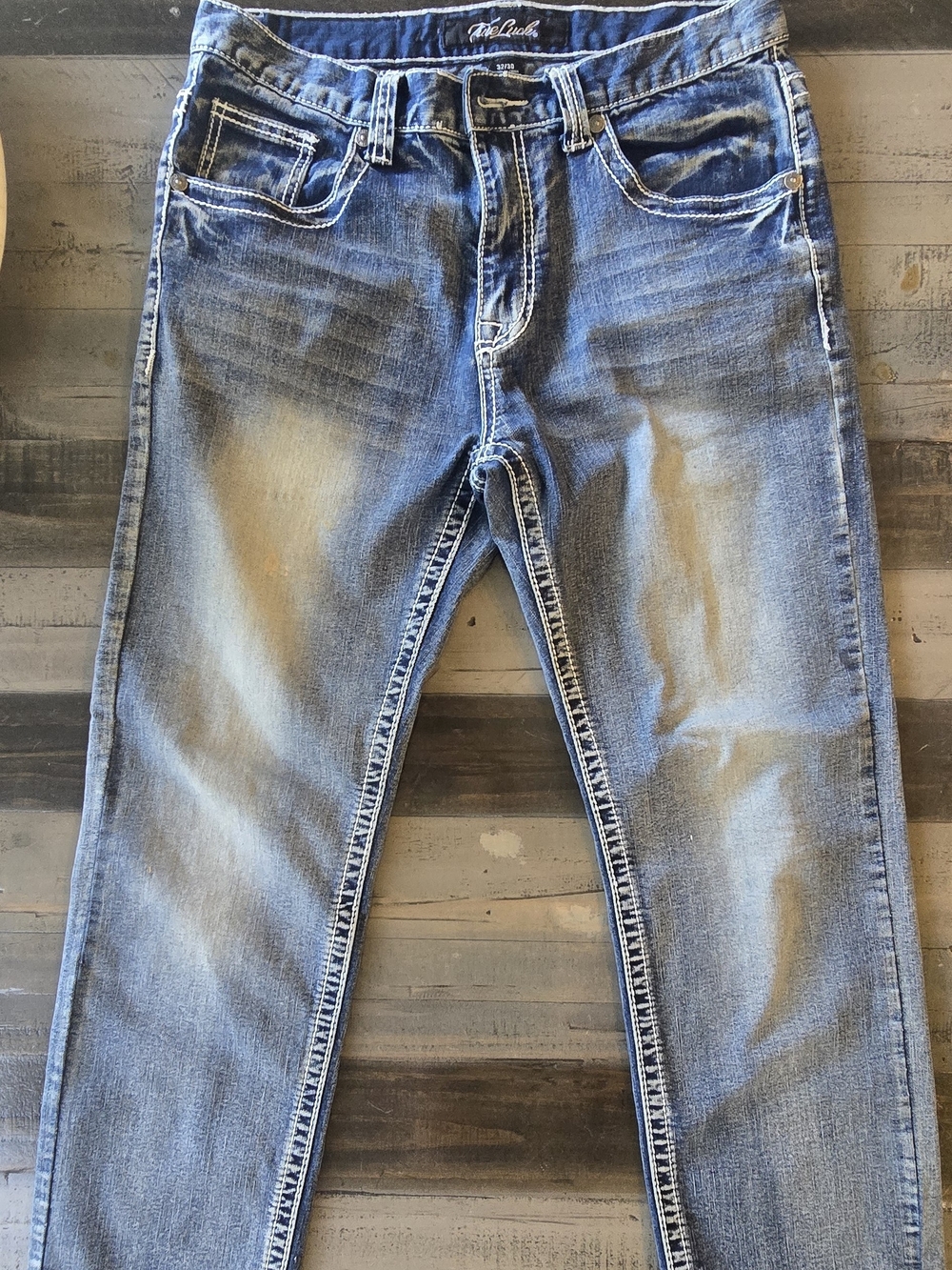 True Luck Mens Jeans Size 32/30 Blue Mid-Rise Embroidered 5 Pockets